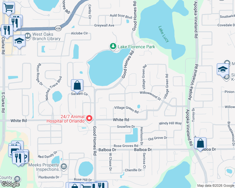 map of restaurants, bars, coffee shops, grocery stores, and more near 8634 Park Highland Drive in Orlando