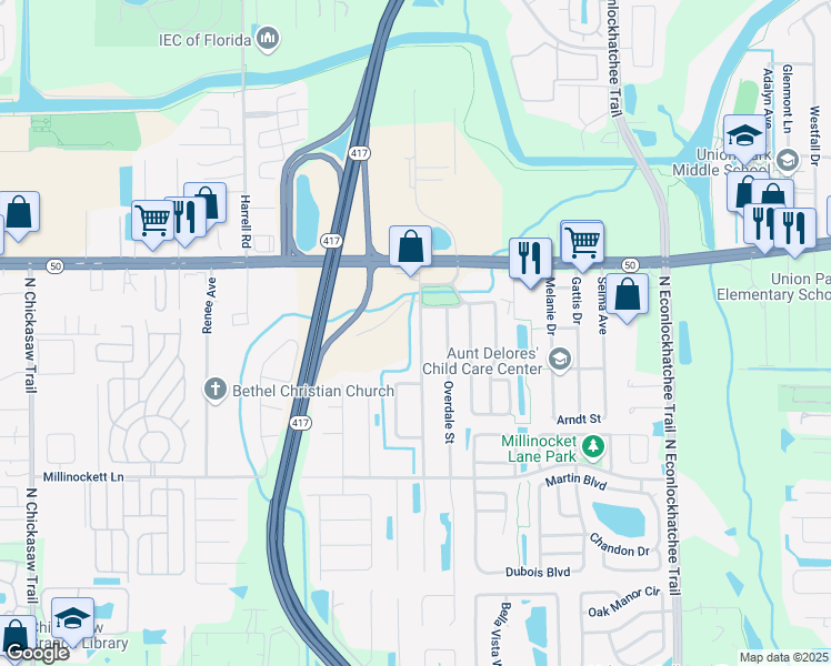 map of restaurants, bars, coffee shops, grocery stores, and more near 1602 Constantine Street in Orlando