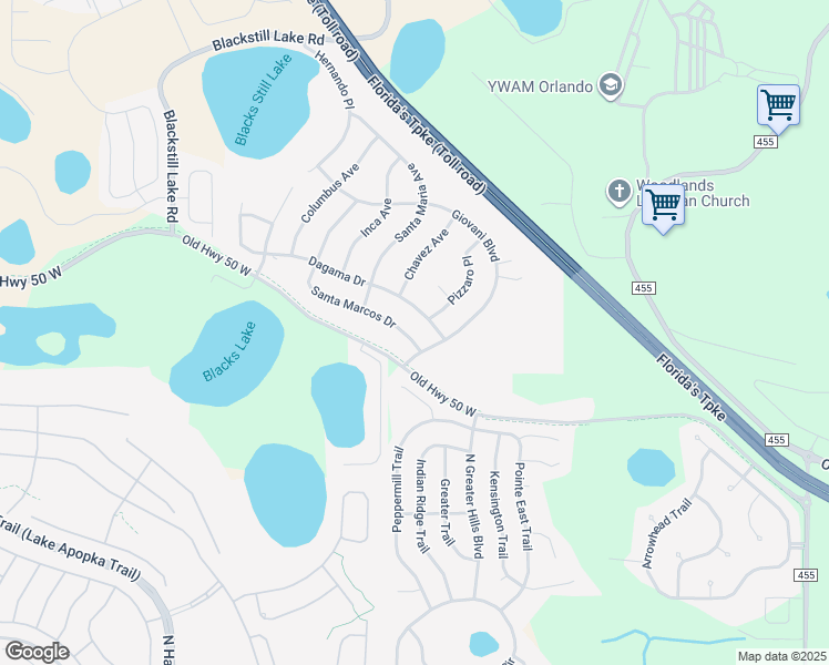 map of restaurants, bars, coffee shops, grocery stores, and more near 3062 Santa Marcos Drive in Clermont
