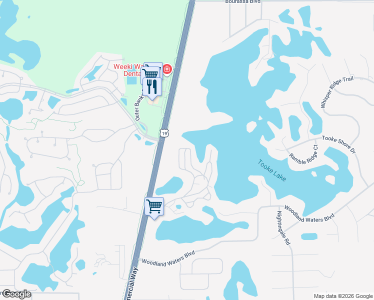 map of restaurants, bars, coffee shops, grocery stores, and more near 9534 Black Bear Drive in Spring Hill
