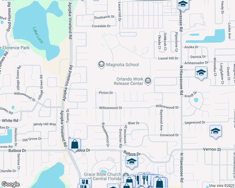 map of restaurants, bars, coffee shops, grocery stores, and more near 1887 Windmill Drive in Orlando