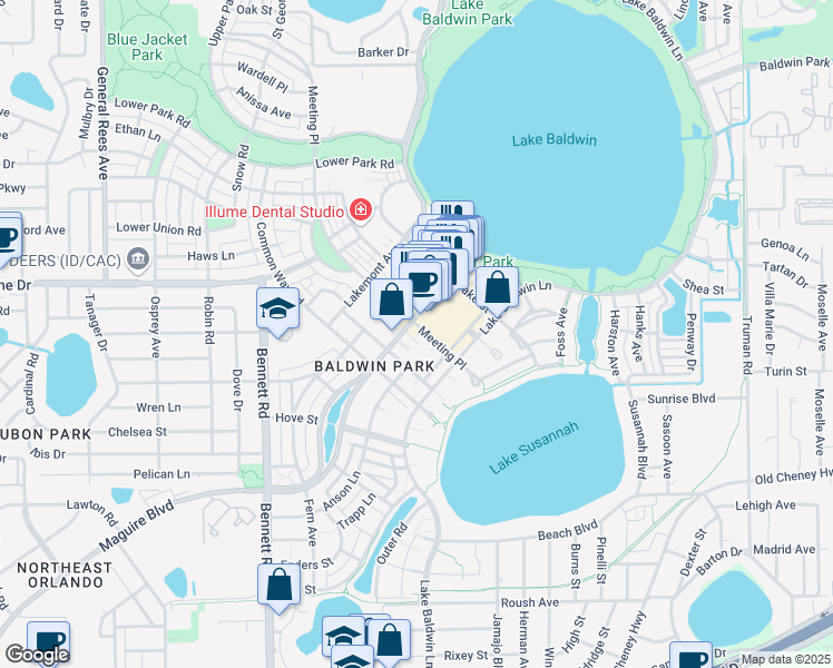 map of restaurants, bars, coffee shops, grocery stores, and more near 4776 New Broad Street in Orlando