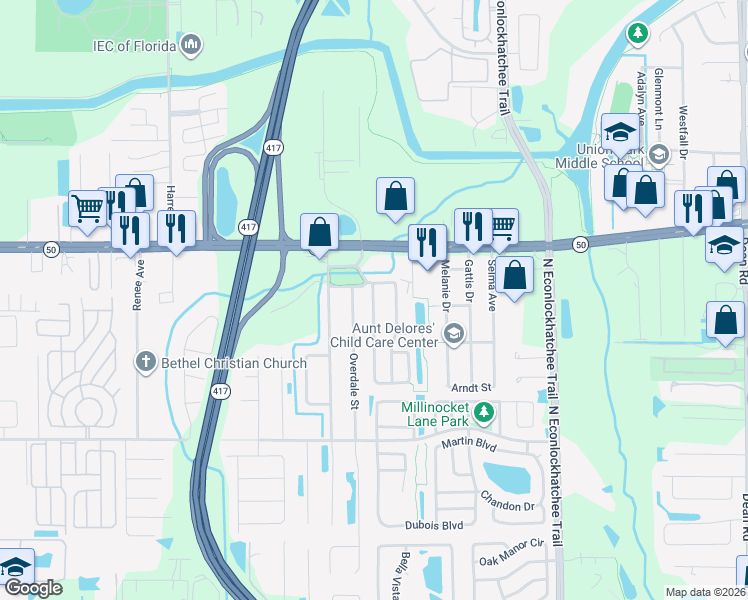 map of restaurants, bars, coffee shops, grocery stores, and more near in Winter Park