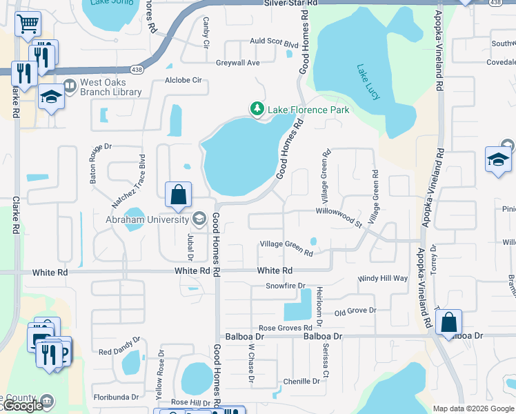 map of restaurants, bars, coffee shops, grocery stores, and more near 8616 Park Highland Drive in Orlando