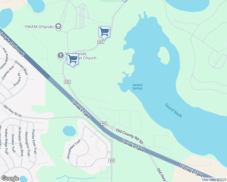 map of restaurants, bars, coffee shops, grocery stores, and more near 16249 Magnolia Creek Lane in Montverde