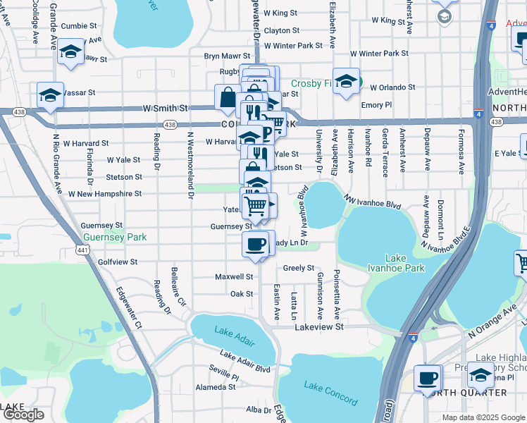map of restaurants, bars, coffee shops, grocery stores, and more near 1568 Eastin Avenue in Orlando