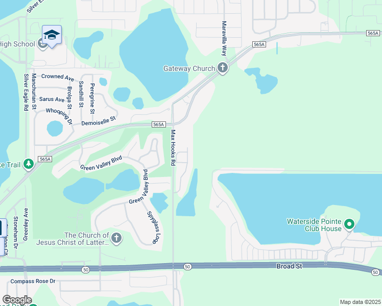 map of restaurants, bars, coffee shops, grocery stores, and more near 1069 Green Gate Boulevard in Groveland