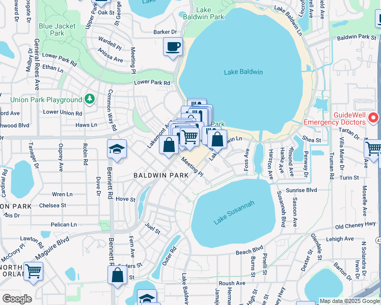 map of restaurants, bars, coffee shops, grocery stores, and more near 4841 New Broad Street in Orlando