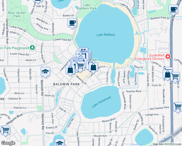 map of restaurants, bars, coffee shops, grocery stores, and more near in Orlando