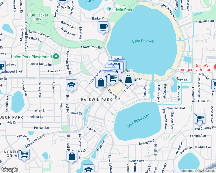 map of restaurants, bars, coffee shops, grocery stores, and more near 4841 New Broad Street in Orlando
