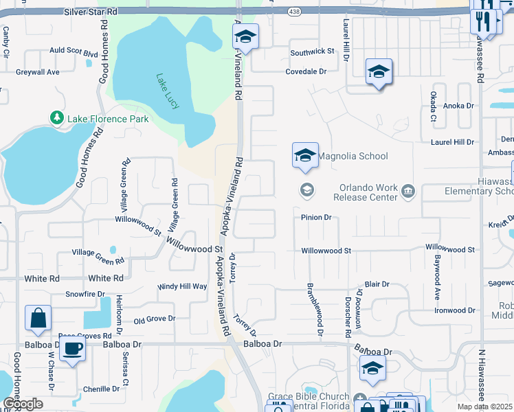 map of restaurants, bars, coffee shops, grocery stores, and more near 2012 Greystone Trail in Orlando