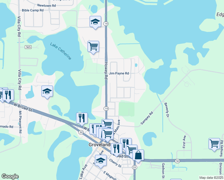 map of restaurants, bars, coffee shops, grocery stores, and more near 1021 Osprey Cove Circle in Groveland