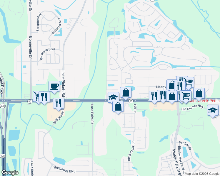 map of restaurants, bars, coffee shops, grocery stores, and more near 14212 Colonial Lakes Drive in Orlando