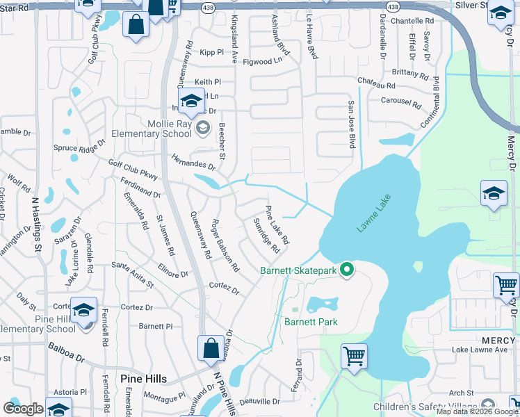 map of restaurants, bars, coffee shops, grocery stores, and more near 1613 Pine Lake Road in Orlando