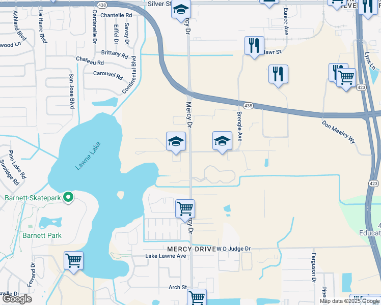 map of restaurants, bars, coffee shops, grocery stores, and more near in Orlando