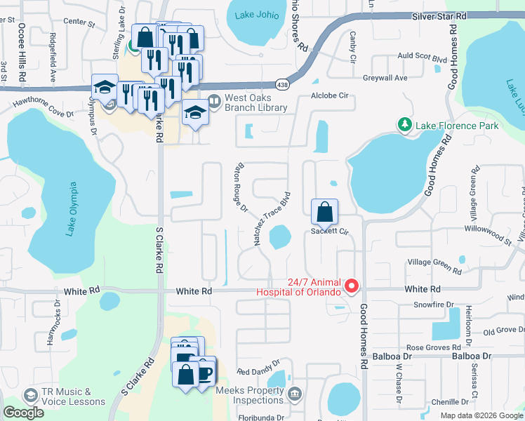 map of restaurants, bars, coffee shops, grocery stores, and more near 9140 New Orleans Drive in Orlando