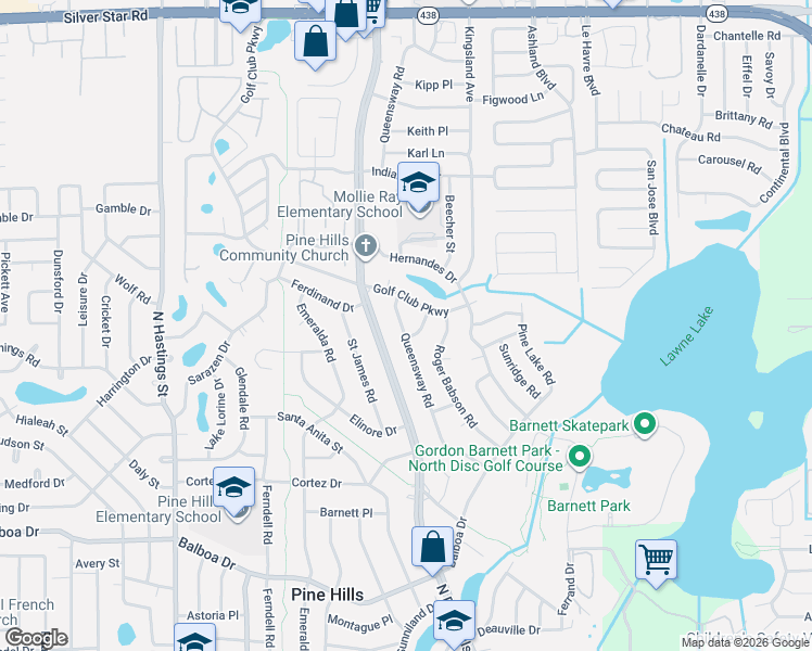 map of restaurants, bars, coffee shops, grocery stores, and more near 5010 Golf Club Parkway in Orlando