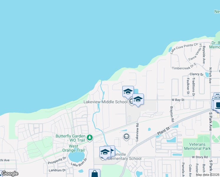 map of restaurants, bars, coffee shops, grocery stores, and more near 1301 Inland Seas Boulevard in Winter Garden