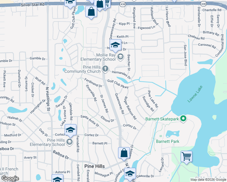 map of restaurants, bars, coffee shops, grocery stores, and more near 5010 Golf Club Parkway in Orlando