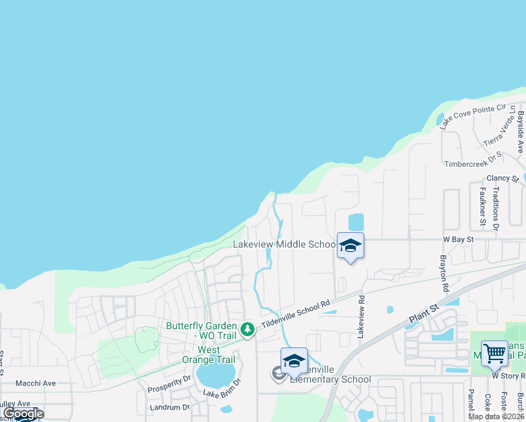 map of restaurants, bars, coffee shops, grocery stores, and more near 273 Zachary Wade Street in Winter Garden