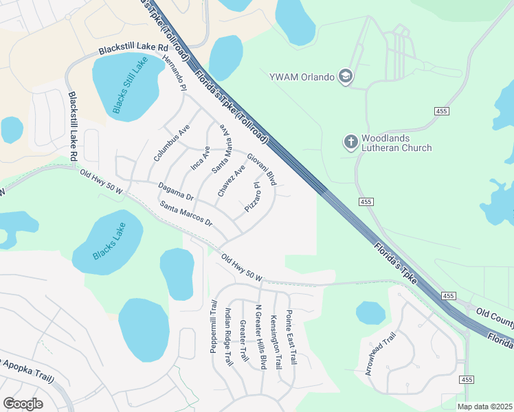 map of restaurants, bars, coffee shops, grocery stores, and more near 3127 Pizzaro Place in Clermont