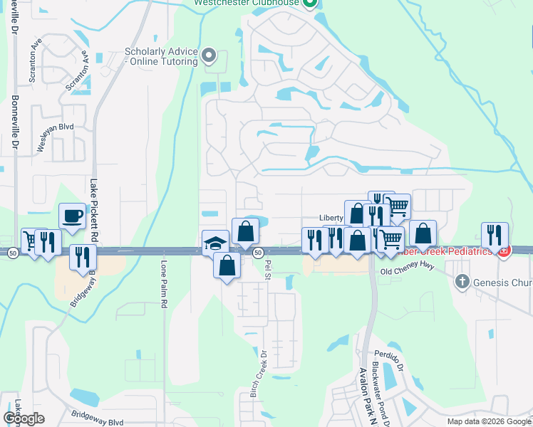 map of restaurants, bars, coffee shops, grocery stores, and more near 1601 Cedar Ridge Drive in Orlando