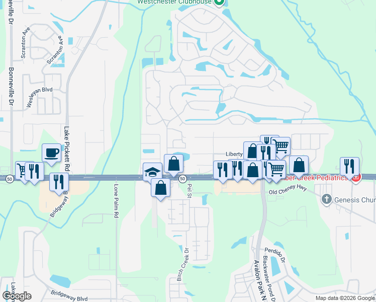 map of restaurants, bars, coffee shops, grocery stores, and more near 1601 Cedar Ridge Drive in Orlando