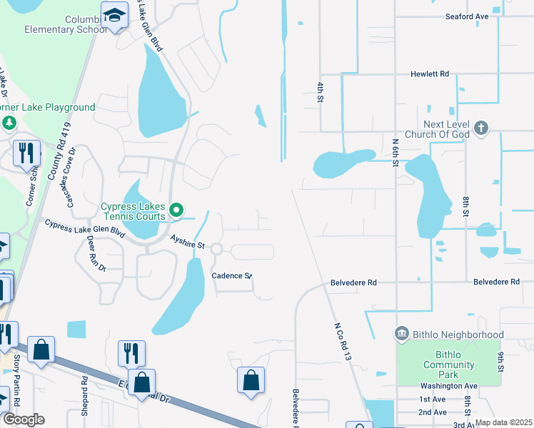 map of restaurants, bars, coffee shops, grocery stores, and more near 1635 Candela Court in Orlando