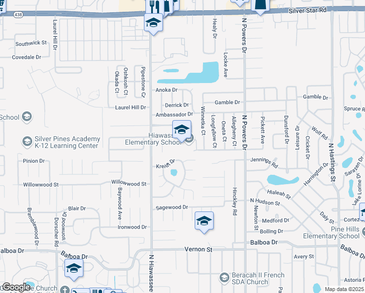 map of restaurants, bars, coffee shops, grocery stores, and more near 6800 Hennepin Boulevard in Orlando