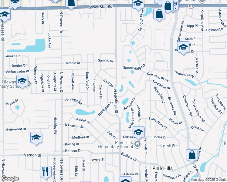 map of restaurants, bars, coffee shops, grocery stores, and more near 1920 North Hastings Street in Orlando