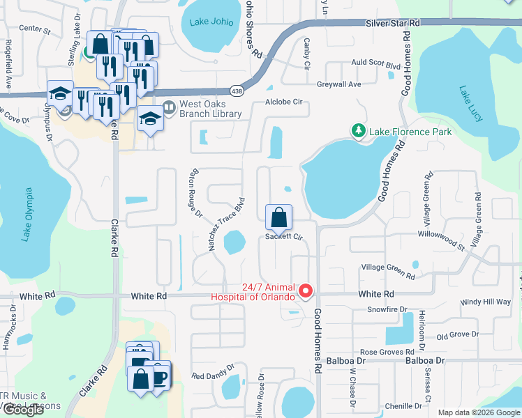 map of restaurants, bars, coffee shops, grocery stores, and more near 1809 Florence Vista Boulevard in Orlando