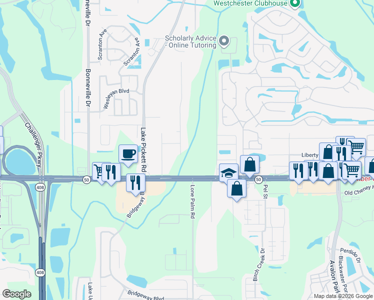 map of restaurants, bars, coffee shops, grocery stores, and more near 1861 Corbett Road in Orlando