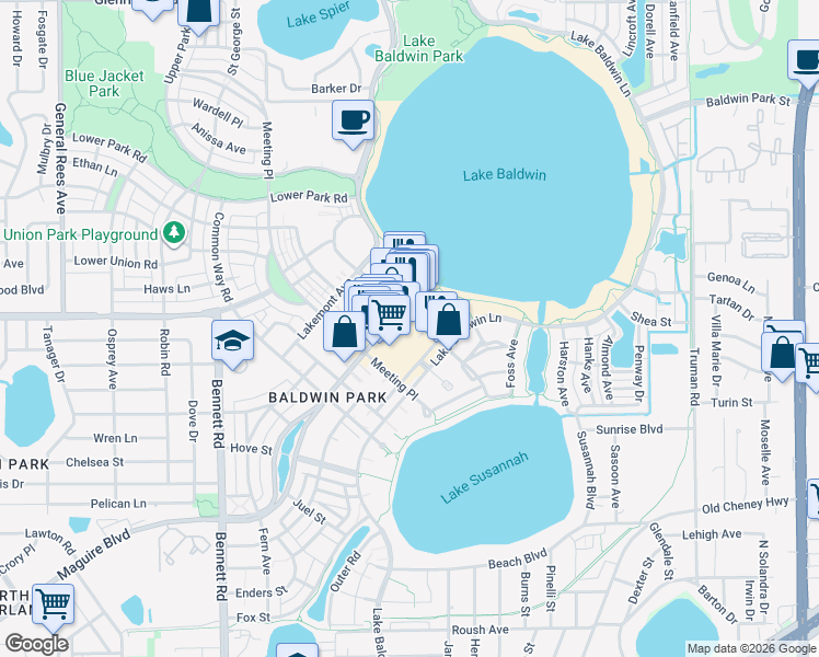 map of restaurants, bars, coffee shops, grocery stores, and more near in Orlando