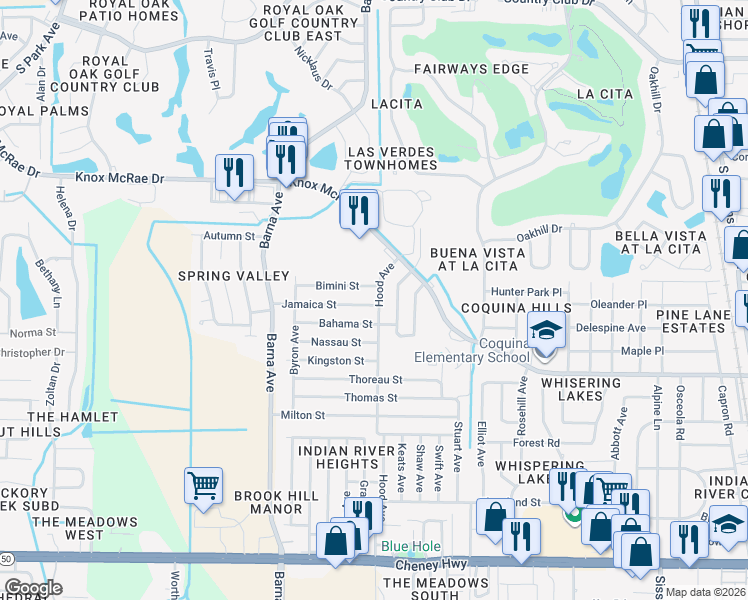 map of restaurants, bars, coffee shops, grocery stores, and more near 1500 Jamaica St in Titusville