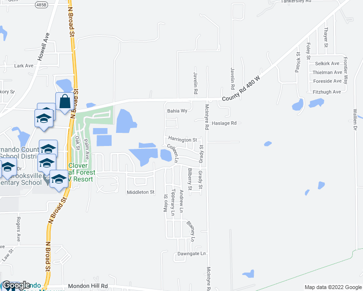 map of restaurants, bars, coffee shops, grocery stores, and more near 5209 Londonderry Avenue in Brooksville