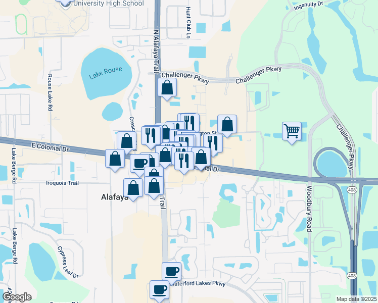 map of restaurants, bars, coffee shops, grocery stores, and more near 11915 Florida 50 in Orlando