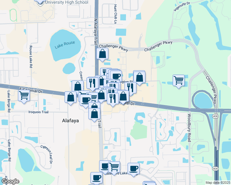 map of restaurants, bars, coffee shops, grocery stores, and more near 11915 Florida 50 in Orlando