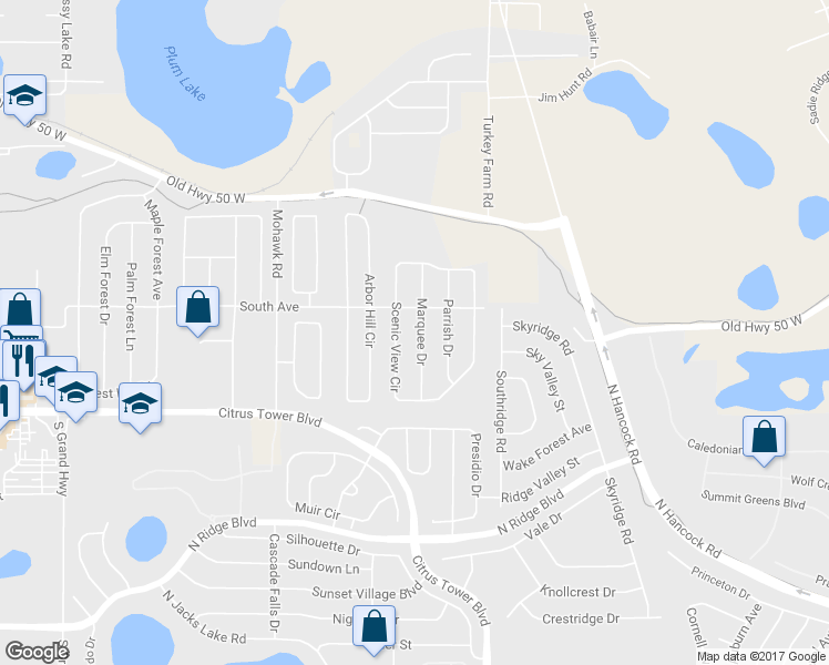 map of restaurants, bars, coffee shops, grocery stores, and more near 912 Marquee Drive in Minneola