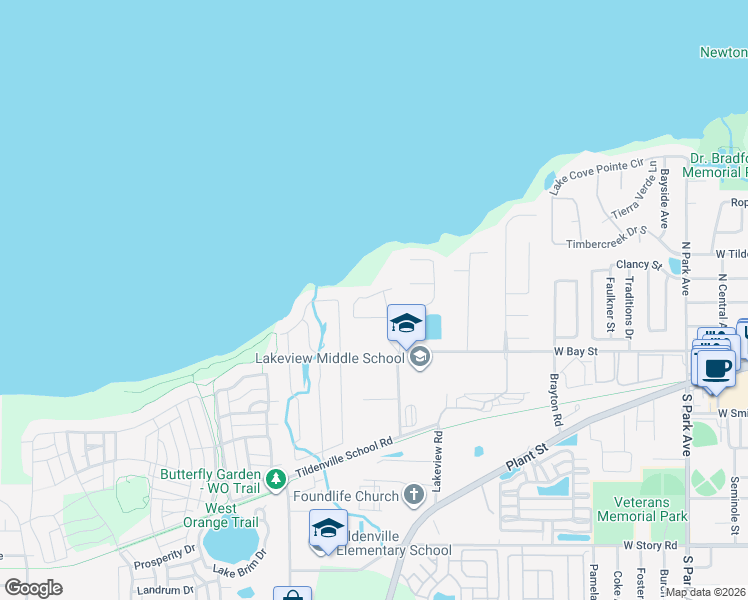 map of restaurants, bars, coffee shops, grocery stores, and more near 1301 Inland Seas Boulevard in Winter Garden