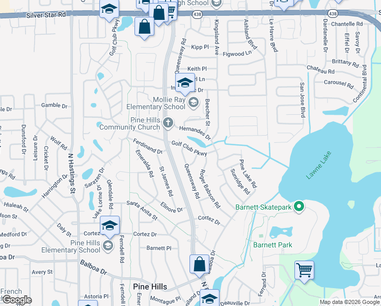 map of restaurants, bars, coffee shops, grocery stores, and more near 5010 Golf Club Parkway in Orlando