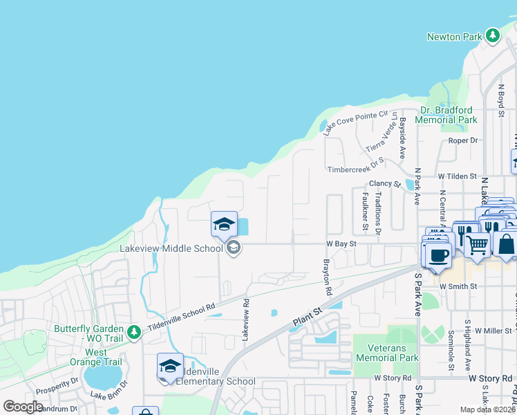map of restaurants, bars, coffee shops, grocery stores, and more near 170 Temple Grove Drive in Winter Garden