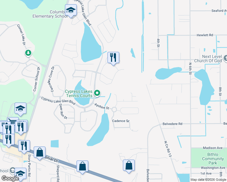 map of restaurants, bars, coffee shops, grocery stores, and more near 1649 Sierra Ridge Drive in Orlando