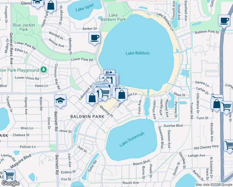 map of restaurants, bars, coffee shops, grocery stores, and more near 1780 Welham Street in Orlando