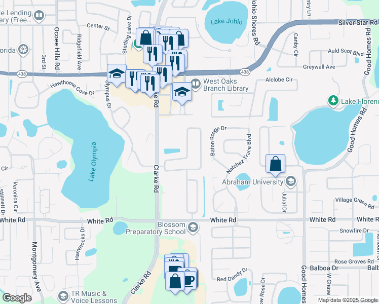 map of restaurants, bars, coffee shops, grocery stores, and more near 1924 Rachels Ridge Loop in Ocoee