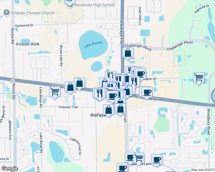 map of restaurants, bars, coffee shops, grocery stores, and more near in Alafaya