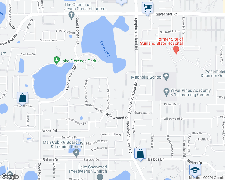 map of restaurants, bars, coffee shops, grocery stores, and more near 8132 Lake Park Estates Boulevard in Orlando