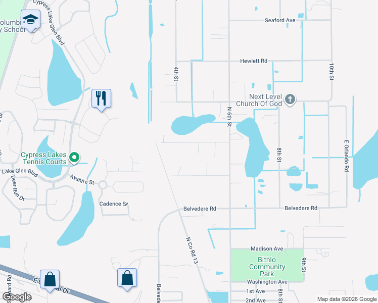 map of restaurants, bars, coffee shops, grocery stores, and more near 18166 Lynbrook Road in Orlando