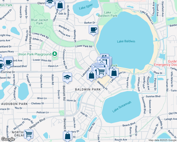 map of restaurants, bars, coffee shops, grocery stores, and more near 1655 Lakemont Avenue in Orlando