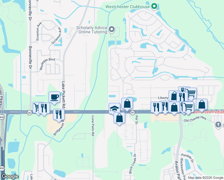 map of restaurants, bars, coffee shops, grocery stores, and more near 14212 Colonial Lakes Drive in Orlando