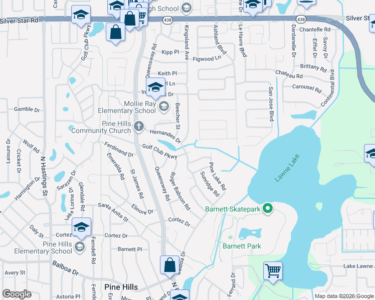 map of restaurants, bars, coffee shops, grocery stores, and more near 1629 Roger Babson Road in Orlando